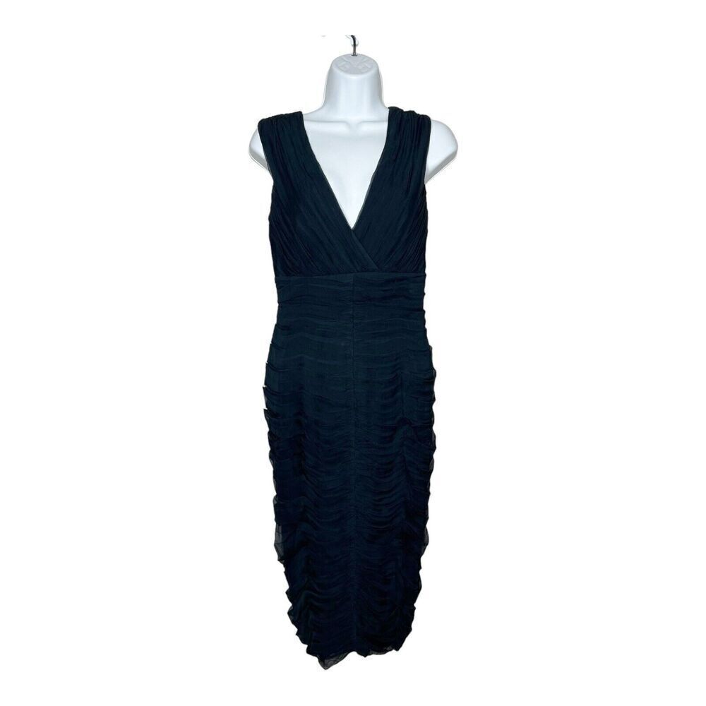 Tadashi Collection Silk Dress Womens Size 6 Navy Blue V Neck‎ Wedding Guest
